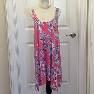 Lilly Pulitzer Monterey Tank Dress Pink Samba Coral Pink/Blue Bra friendly Large